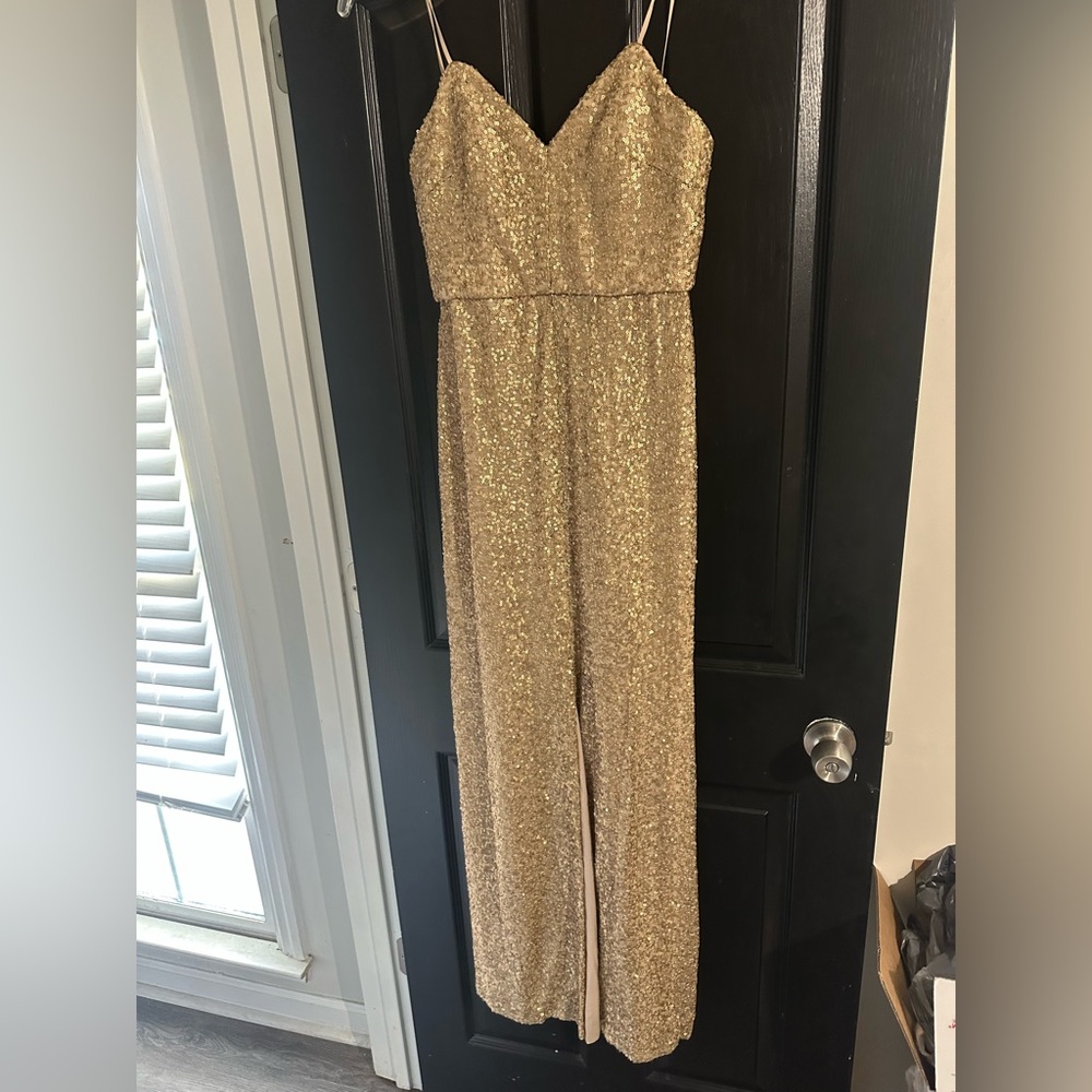 Amsale Gold Sequin Dress